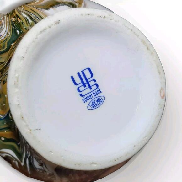 Vtg Sumerbank Turkey YPS VASE Hand Painted Porcelain MCM Bronze Blue Cream Swirl - Picture 7 of 8